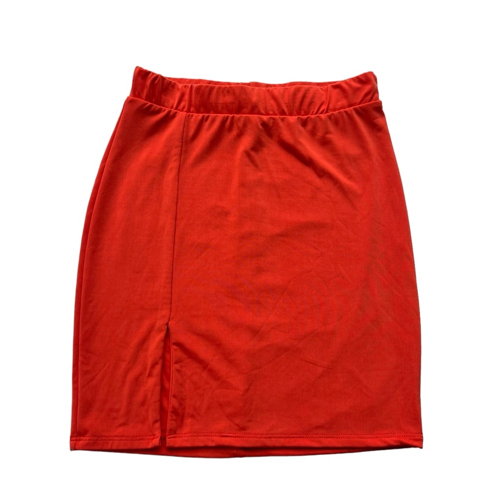 LA Luxe Womens Size Small Bright Orange Coral Stretchy Knit Side Slit Mini Skirt